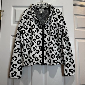 Joseph Ribkoff Womens 12 Jacket Black White Textured Leopard Print Glam Coquette - Picture 1 of 16
