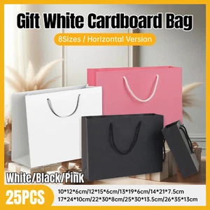 25X Kraft Paper Bags Gift Shopping Bag Carry White Pink Black Bag With Handles - Picture 1 of 15