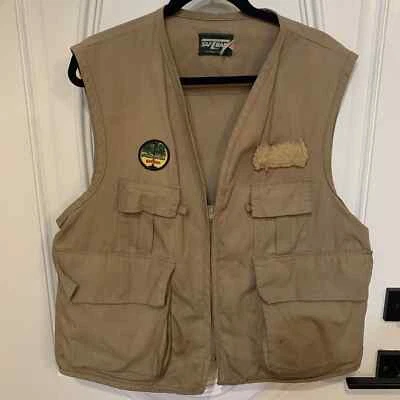Vtg Saftbak Hunting Vest "Woods Goods" Patch Beige Mens - Image 1 of 4
