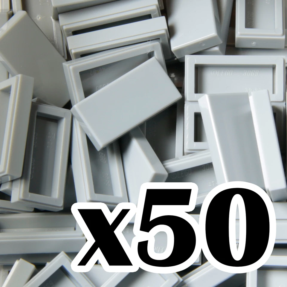 NEW LEGO - TILES - 1 x 2 - Gray Light Bluish tile x 50 - 1x2 smooth flat grey - Image 1 of 1