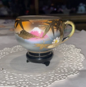 Vintage Single Hand painted Japan Tea Cup Asian Landscape Metallic - Picture 1 of 14