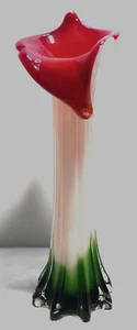 Green White White Hand Murano Art Glass Jack in the Pulpit Cala Lily Vase 12” - Picture 1 of 12