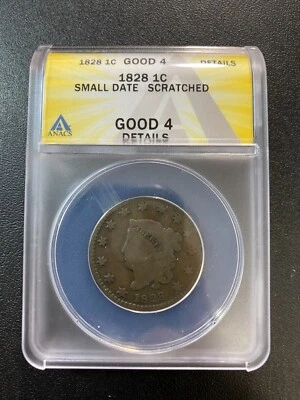 1828 CORONET HEAD LARGE CENT ANACS G-4 DETAILS - LARGE CENT - CERTIFIED SLAB -1C - Image 1 of 2