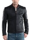jacket leather motorcycle new mens slim biker coat genuine black fit lambskin 05