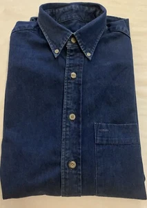 Denim Shirt•Men’s S (14-14.5) Long Sleeve• Button Down Dark Blue•100% Cotton - Picture 1 of 5