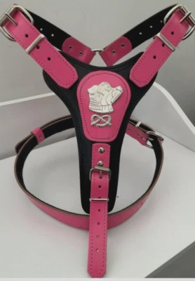 STAFFORDSHIRE/STAFFY/BULL TERRIER LEATHER DOG HARNESS/REAL LEATHER/PINK & BLACK - Image 1 of 4