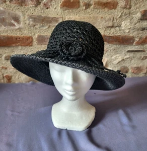 Chapeau femme raphia au crochet Vintage 70 crocheted hat sz S Tt 56cm - Imagen 1 de 7