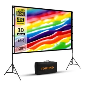 New Towond Projector Screen with Stand 120in Indoor Outdoor Projection Screen - Picture 1 of 5