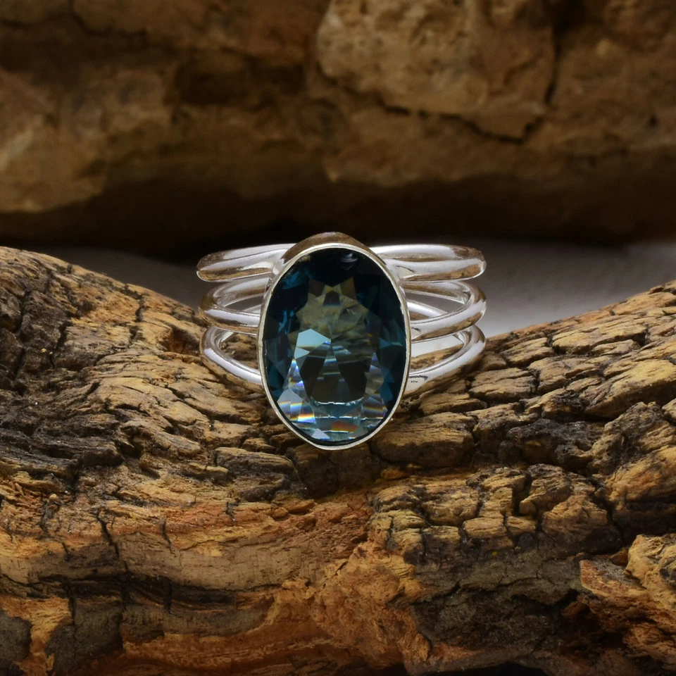 Asombroso anillo hecho a mano de plata de ley 925 con piedras preciosas de espinela negra todos los tamaños Foto 1 de 4