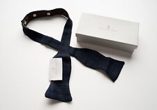 NIB BRUNELLO CUCINELLI Plaid Navy Linen Wool Silk Handmade Adjustable Bow Tie