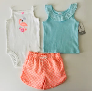 Carter's Baby Girl 6 Months Flamingo Bodysuit Top Short Set Outfit Summer - Picture 1 of 1