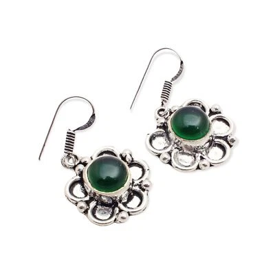 Orecchini Pendenti Fatti A Mano In Gemma Di Onice Verde 0.87" E-9271 - Immagine 1 di 4