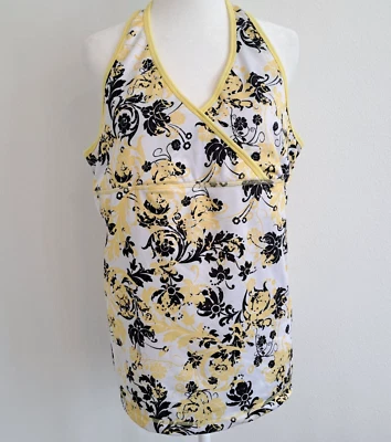 0592 - DANSKIN NOW XXL Size 20 Yellow Black White Floral Racerback Athletic Tank - Image 1 of 4
