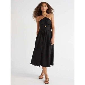 Free Assembly Midi Dress Women’s Size S Black Sleeveless Ruched Halter --M8-- - Picture 1 of 4