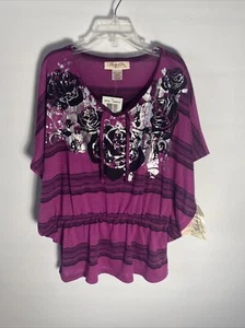 Belle du Lour Girls Purple Pink Short Sleeve Blouse Size Medium New - Picture 1 of 5