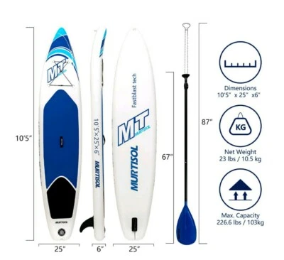 10.6"Inflatable Stand Up Paddle Board Non-Slip Deck Adjustable Paddle Murtisol  - Image 1 of 4