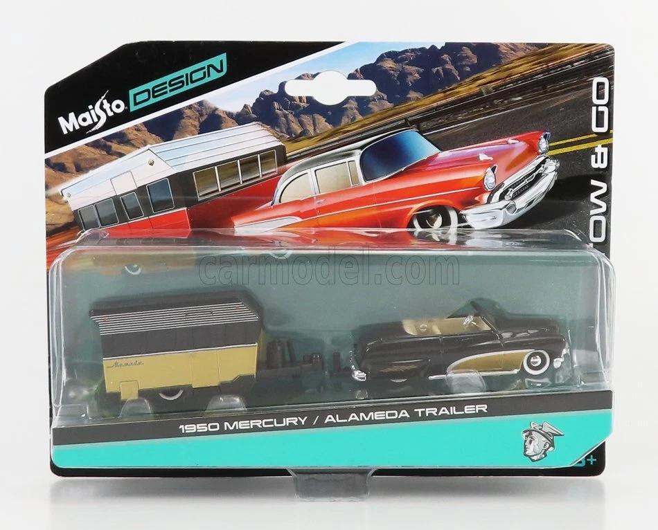 MODELLINO AUTO STATICO MAISTO MERCURY CABRIOLET WITH ROULOTTE 1950 ORO NERO 1/64 - Immagine 1 di 1