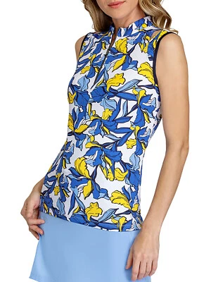 NWT Ladies TAIL Blue Yellow Trellis Dance Sleeveless Golf Shirt S M L XL XXL - Image 1 of 3