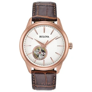 Bulova Men's Classic Automatic Open Aperture Brown Leather Watch 41 MM 97A133 - Picture 1 of 2