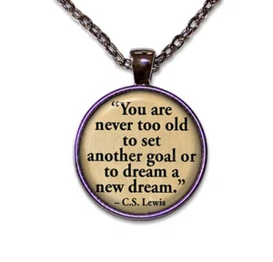 C.W. Lewis "..never too old.." Book Club - Handmade ROUND Glass Pendant Necklace - Picture 1 of 10