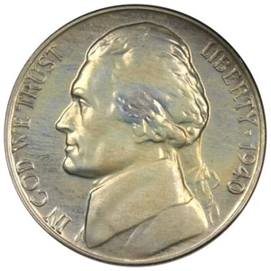 1940 Proof Jefferson Nickel BU+ Brilliantly Uncirculated Toned Coin A1626 - Picture 1 of 2