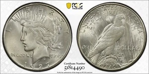 1927-S PCGS MS64+ CAC Peace Silver Dollar 51814490 - Picture 1 of 2