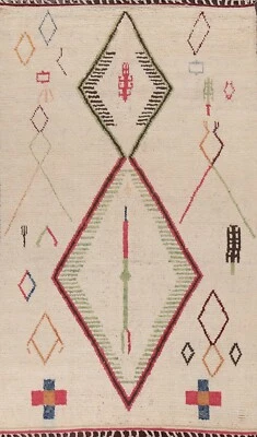 Alfombra oriental marfil geométrica marroquí 6x10 alfombra tribal de lana anudada a mano Foto 1 de 4