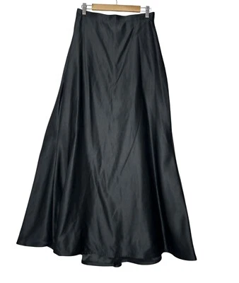 Maxi Falda Vintage Tadashi Para Mujer 14 Formal Larga Negra Satén Acampanada Parte Inferior EE. UU. Foto 1 de 4
