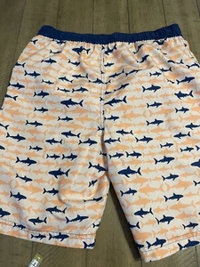 Big Chill 14/16 Boys Swim Trunks Bathing suit Orange Blue Sharks - Picture 1 of 8