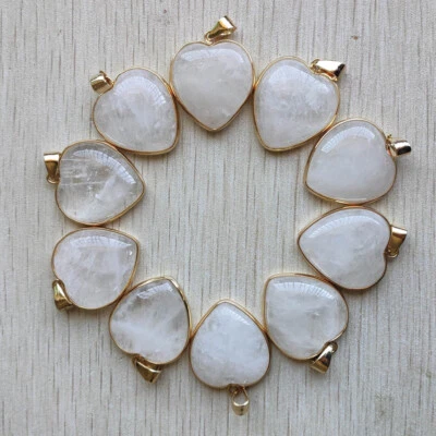 Fashion Natural white crystal gold color side heart Pendants 10pcs Wholesale - Image 1 of 3