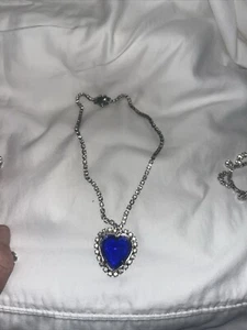 Retro Silver Tone Clear Rhinestones Cobalt Blue Heart Pendant Necklace-44cm Long - Picture 1 of 4