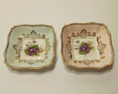 Grosvenor Bone China 2 Vintage Trinket Dishes Gold Trim Floral - Image 1 of 4