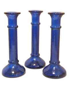 Set of 3 Cathedral Style Cobalt Blue Candle Holders 8"/20cm tall Good Condition - Picture 1 of 8