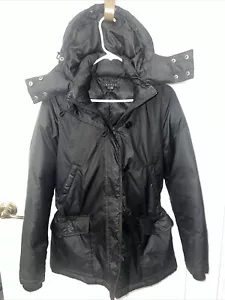 THEORY Women’s Size Small Black Puffer Hooded Mid-length Coat Jacket Down Filled - Picture 1 of 11