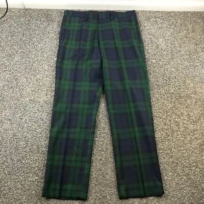 J Crew Pants Wool Blackwatch Plaid Blue Green 32x29 Bedford Slim Fit - Image 1 of 4
