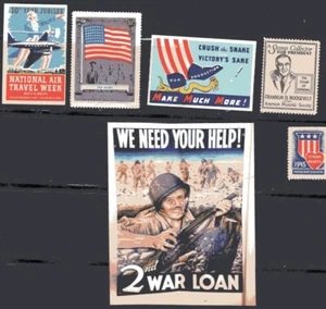 USA PRESIDENT ROOSEVELT,  WWII, UNCLE SAM MAGA FLAG LIBERTY 5 POSTER STAMP - Picture 1 of 1