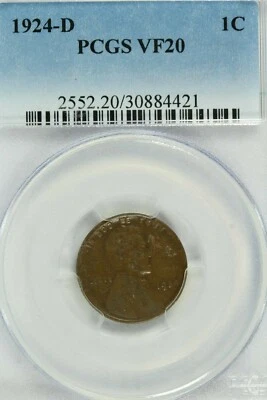 1924-D Lincoln Cent : PCGS VF20 - Image 1 of 4