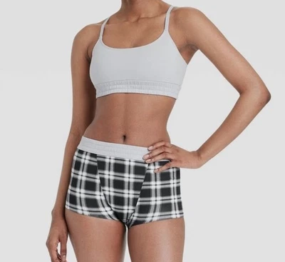 Colsie Womens Size 1XL Bralette & Boy Shorts Set Gray Plaid Sexy Comfy Pajamas - Image 1 of 4