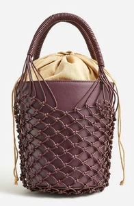 J Crew Sedona Korb Leder und Netz Burgunderrot Handtasche Neu mit Etikett - Bild 1 von 13