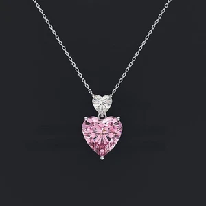 Silver Plated Padparadscha Sapphire & Zircon Studded Heart Shape Pendant - Picture 1 of 7