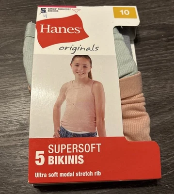 Hanes Originals Girls' SuperSoft Bikini Underwear 4pk Pastel Colors Size 10 New - Image 1 of 4