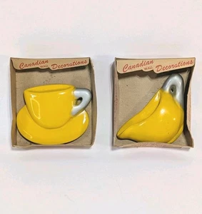 Taza de té amarilla de colección años 50 placas de pared colgantes decoración MCM canadiense - Imagen 1 de 7