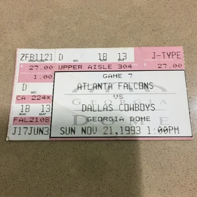Atlanta Falcons v. Cowboys Ticket Stub 11/21/1993 Deion Sanders 70 YD TD Catch - Image 1 of 4