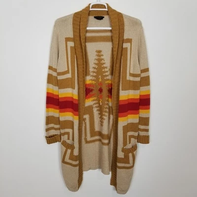 Pendleton Mujeres Harding Cárdigan Largo Plumero Talla L Algodón Lana Tribal Boho Abierto Foto 1 de 4