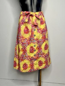 BOOM SHANKAR Pink & Yellow 100% Cotton Lined Button Front A-Line Skirt Size 8 - Picture 1 of 9