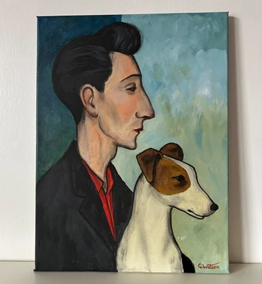 Man with Dog - Original Painting by G Watson, modern, contemporary Scottish art - Image 1 of 3