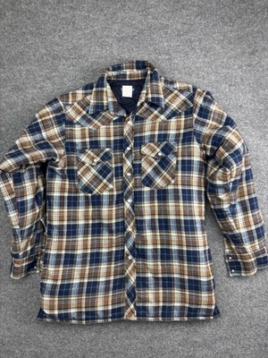 Wrangler Shirt Mens Medium Blue Brown Plaid Flannel Lined Western Pearl Snap - Image 1 of 4