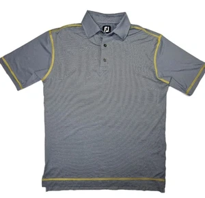 FootJoy Golf Poloshirt Herren mittelblau gestreift gelber Besatz Performance Stretch - Bild 1 von 13