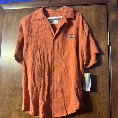 Orange Cotton Sparkle Button Rainbow Shirt  Pride LGBTQ+ Size L  NWT - Image 1 of 4