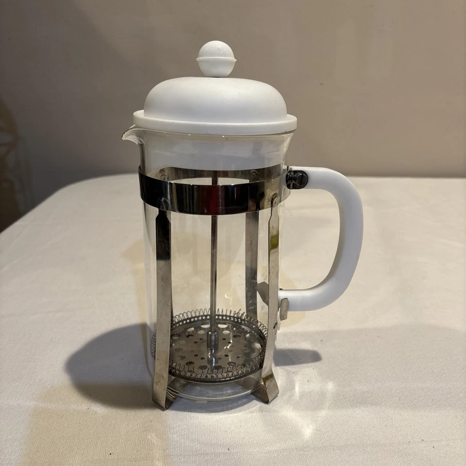 Cafetera prensa francesa 3 tazas de acero inoxidable blanco roto, vidrio, sin marca Foto 1 de 4